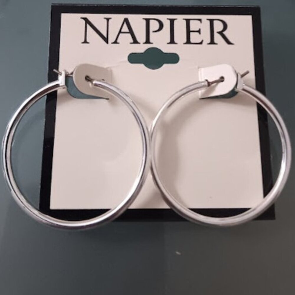 NAPIER Mod/Contemporary Shiny Silver 1.5" Hoop Earrings**NEW!